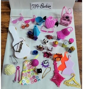 37 Barbie Doll Accessories Lot Clothes Shoes Purses Instruments and More
